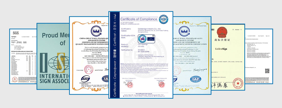Certificación de tablero de espuma de PVC Goldensign1208-1